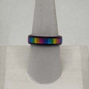 NWOT Titanium steel band with rainbow enamel